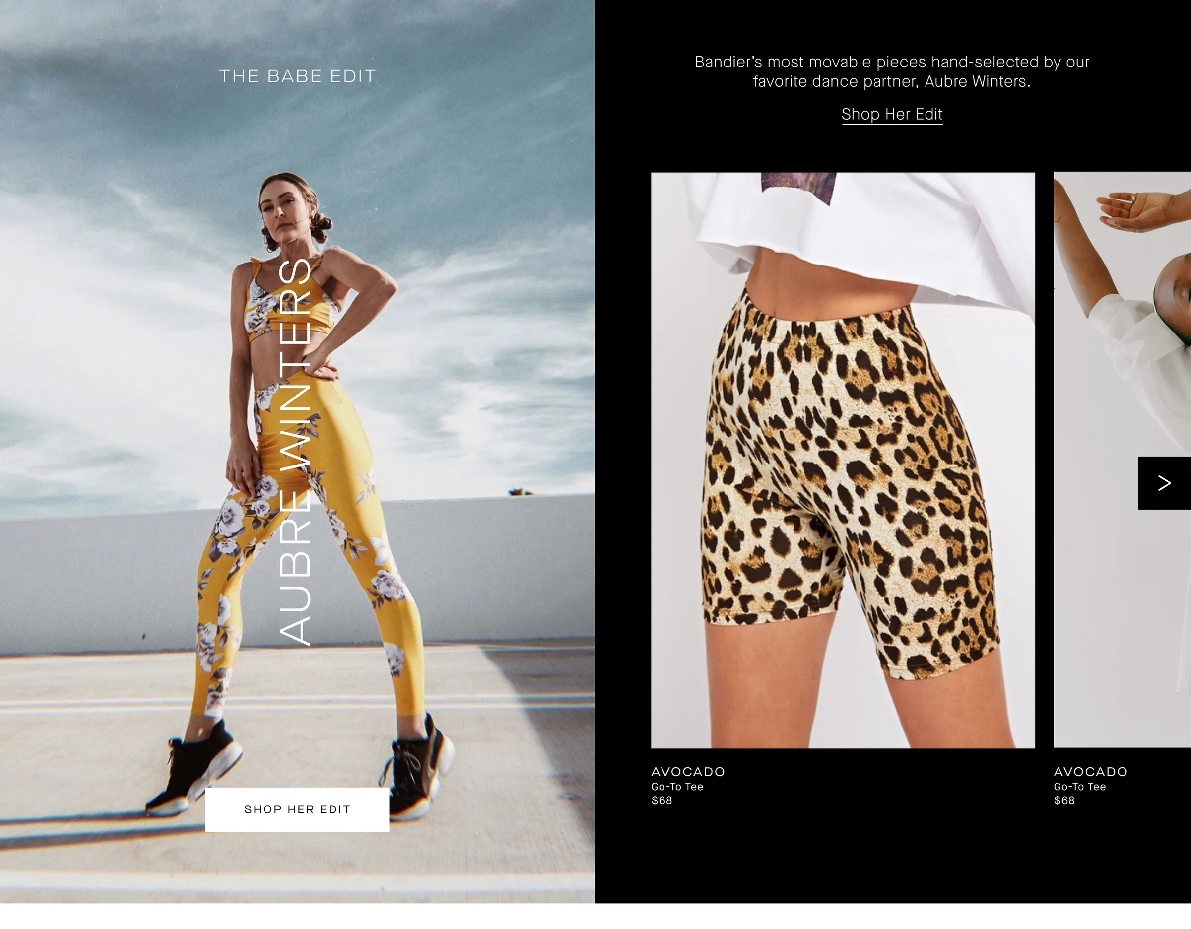 The Babe Edit feature page, hand-selected by dance partner Aubre Winters, with shoppable product tiles