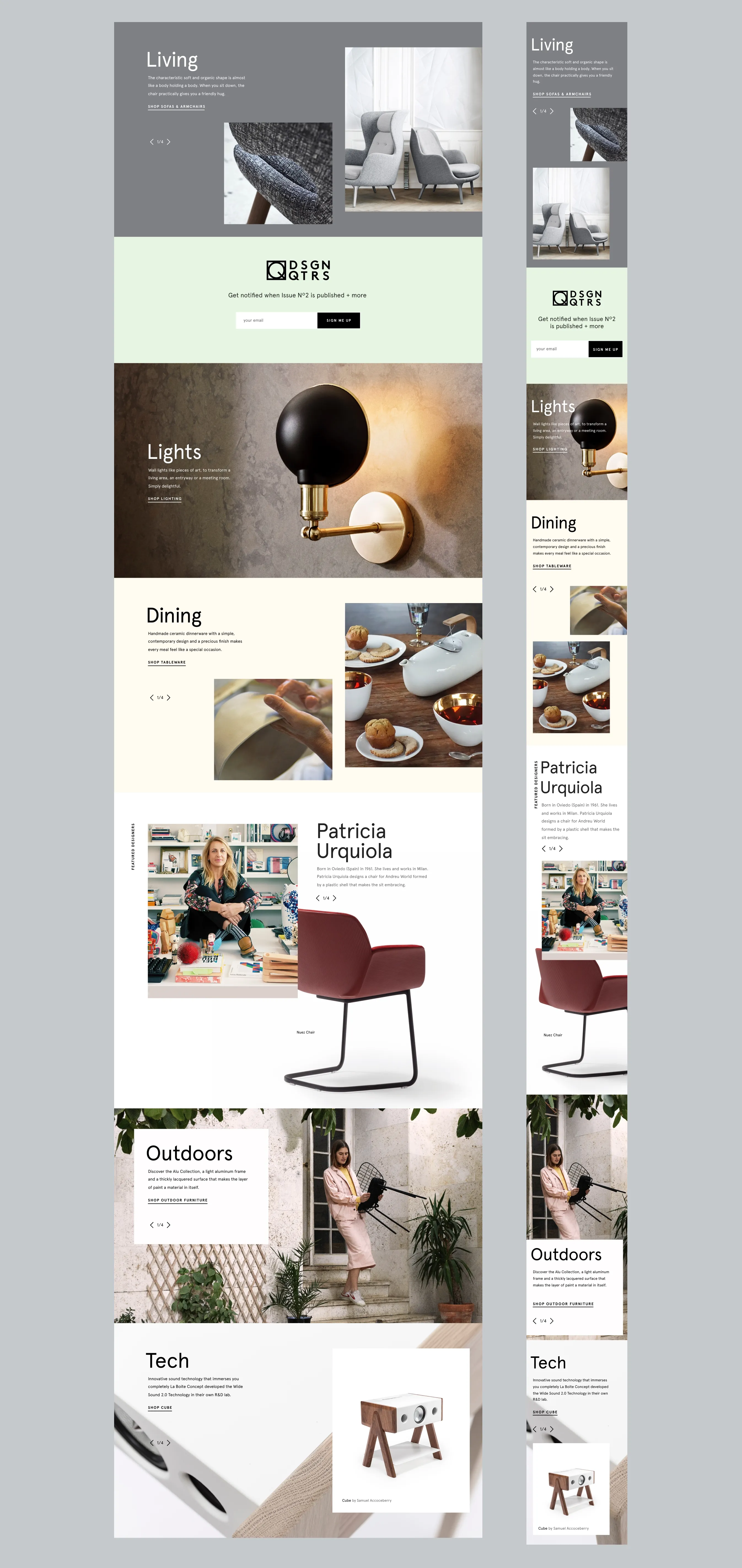 Core category navigation on the homepage