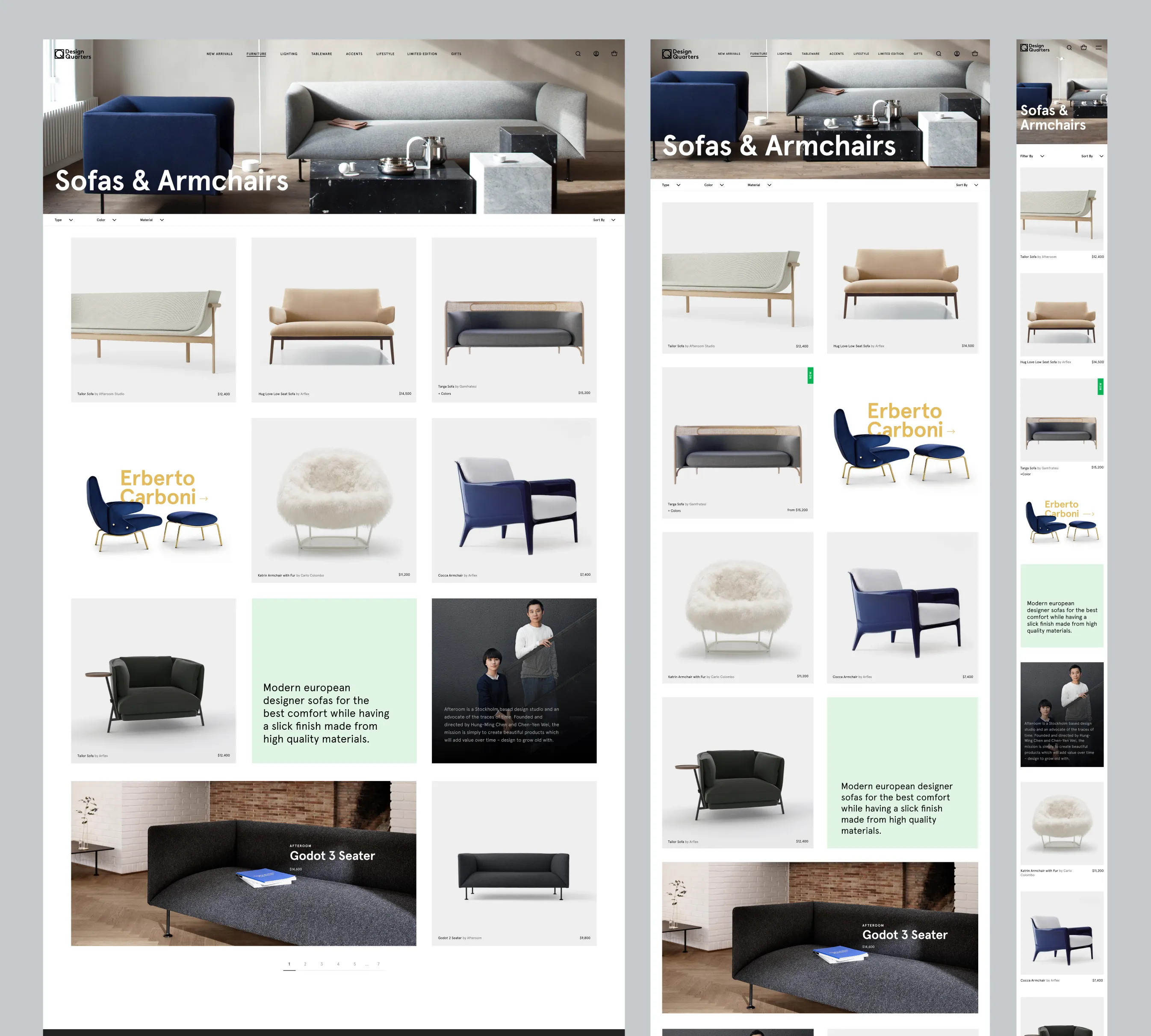 Product listing grid on a wide display