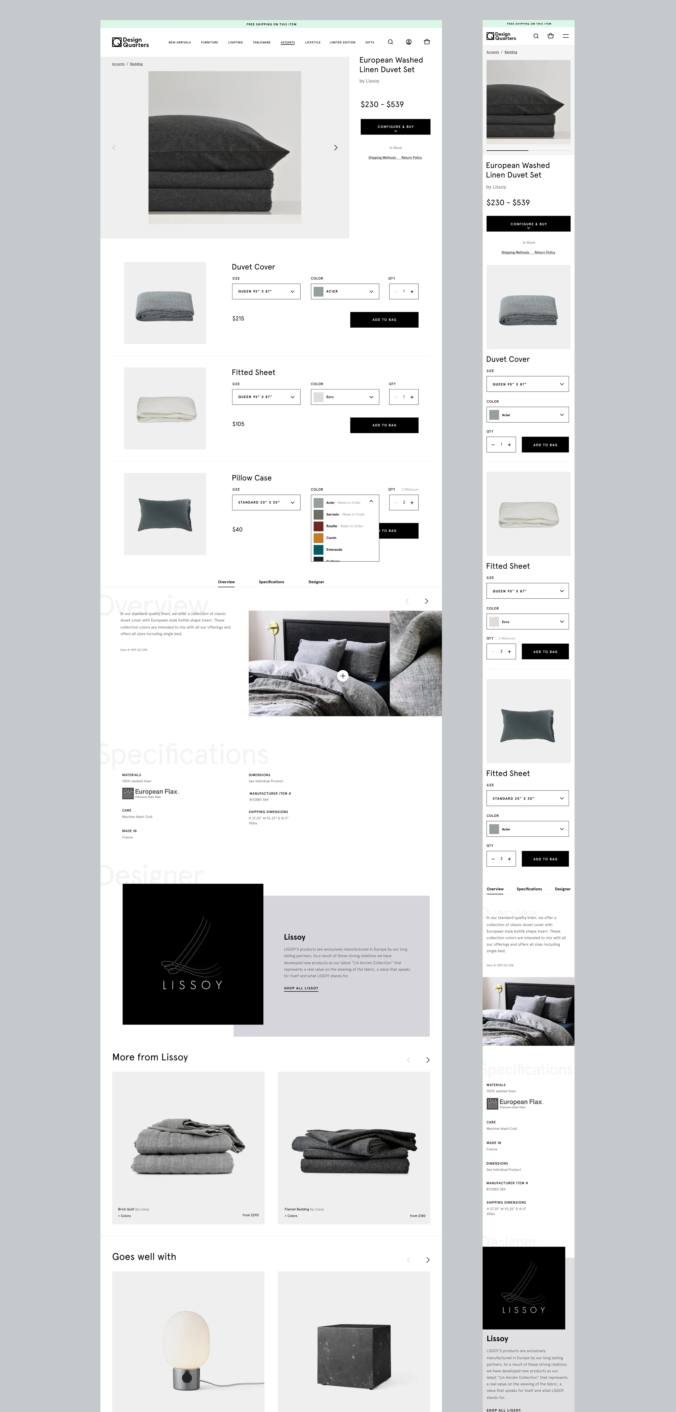 Bedsheet set builder for mixing and matching colours