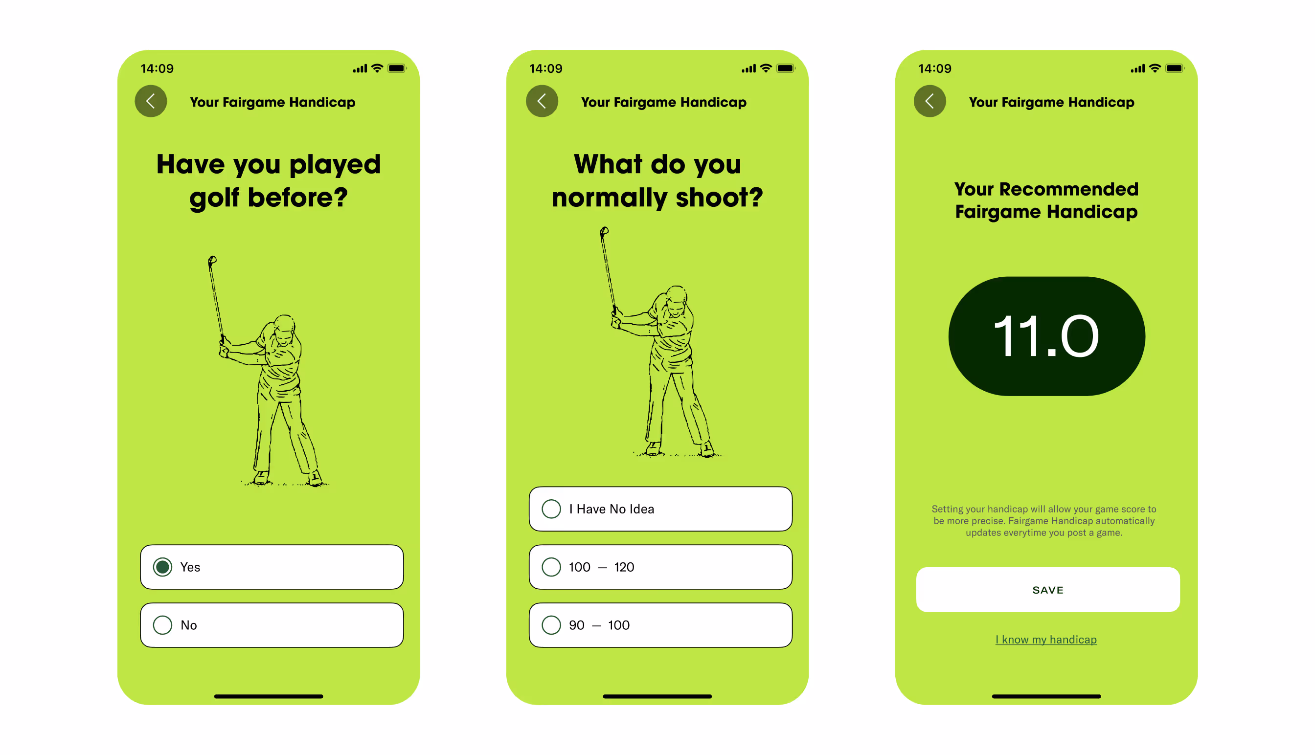 Profile screen showing a player's handicap