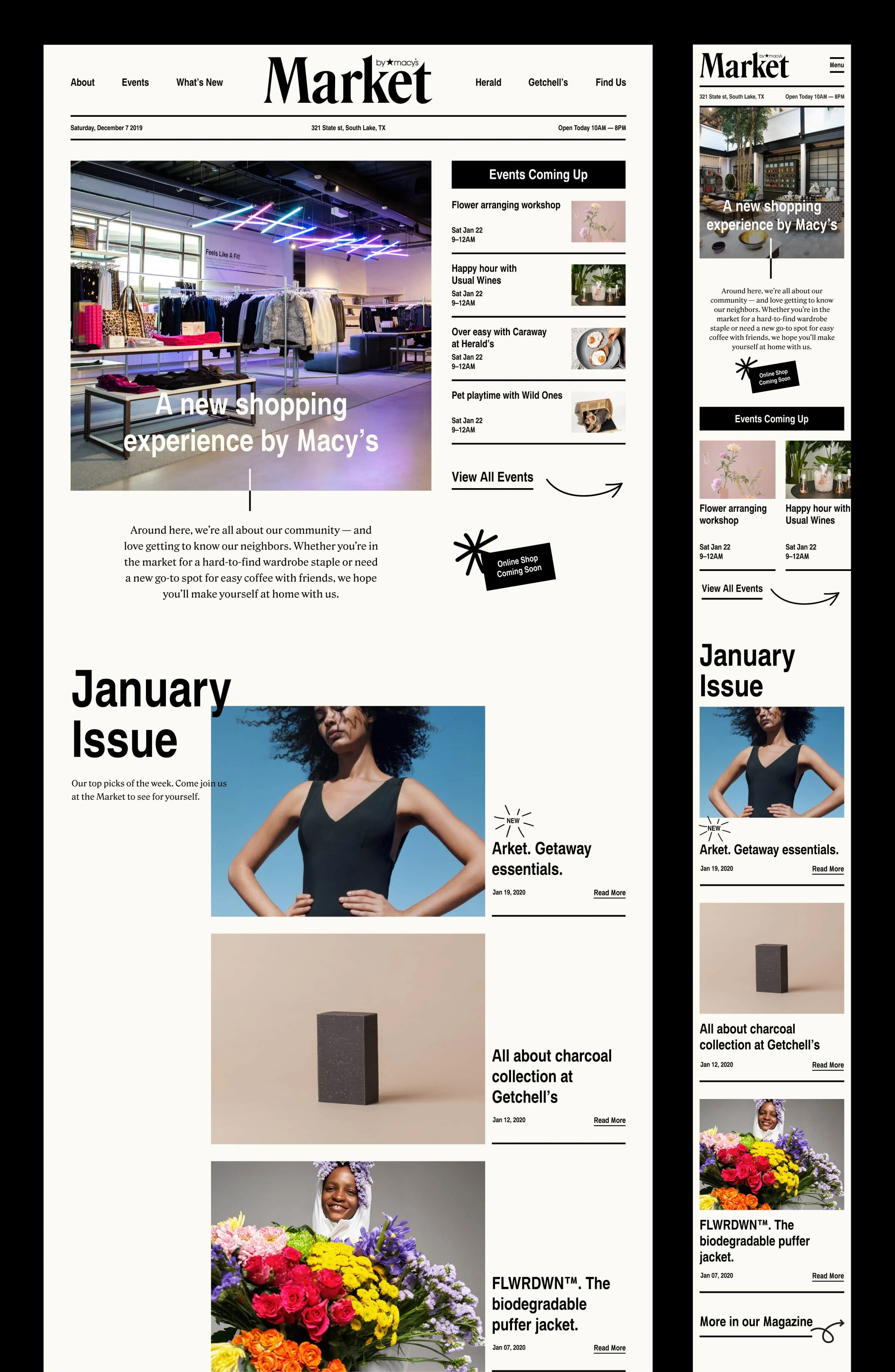 Homepage styled after vintage newspaper ads