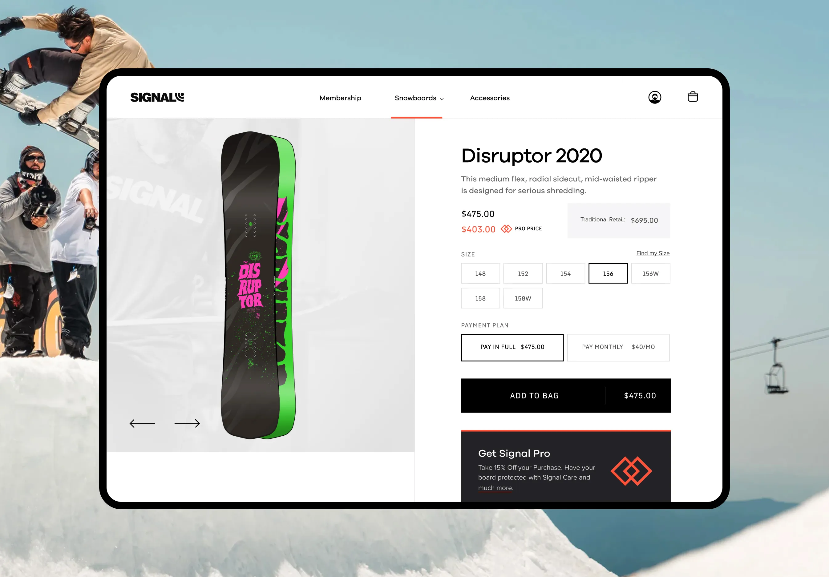 Board product detail page with membership upsell