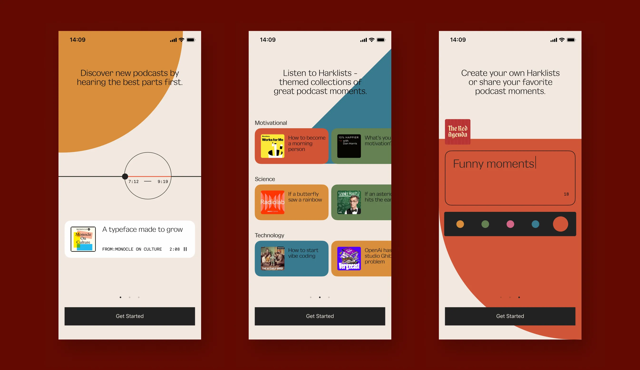 Onboarding screens showcasing the app's top features