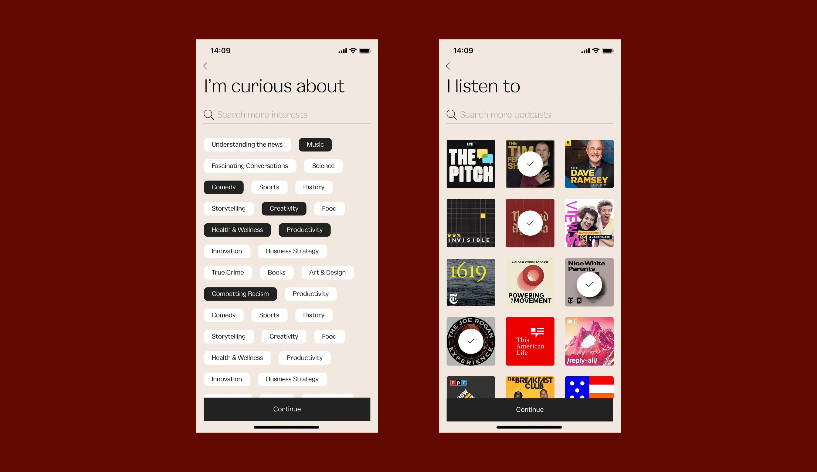 Choosing listening preferences during onboarding